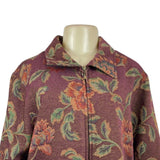 Vintage Susan Graver Floral Tapestry Jacket W Zip Closure & Long Sleeves Sz XL