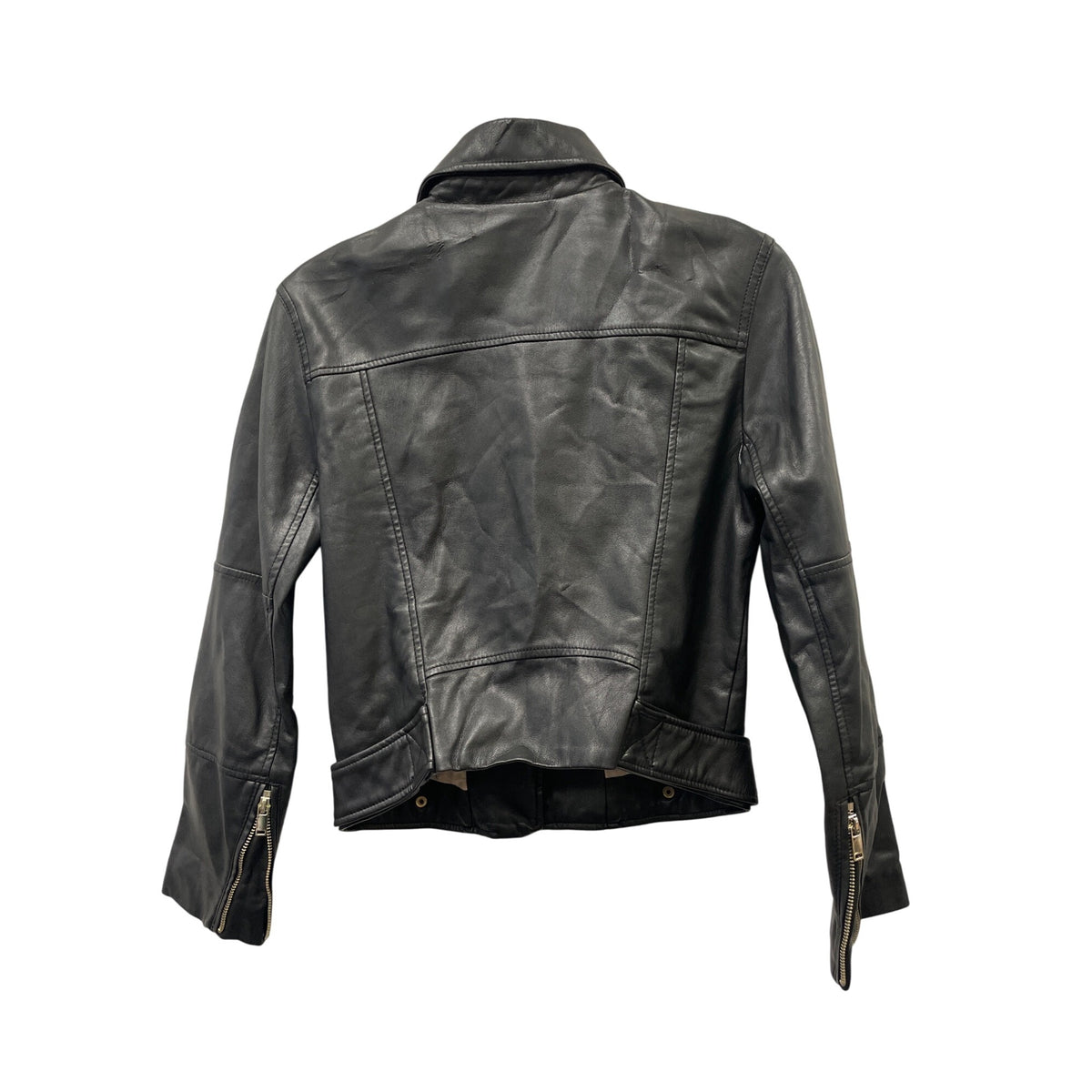 H&M Divided Womens Black Faux Leather Biker Jacket Zip & Snap Closure Size 6