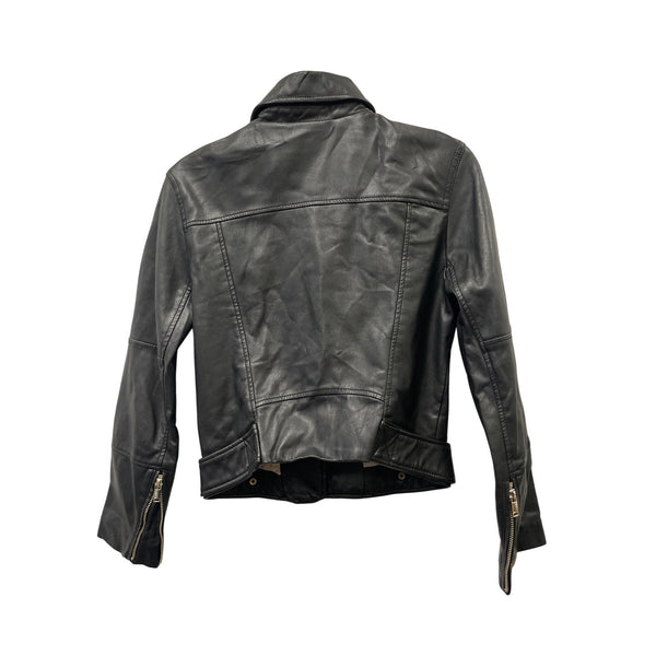 H&M Divided Womens Black Faux Leather Biker Jacket Zip & Snap Closure Size 6
