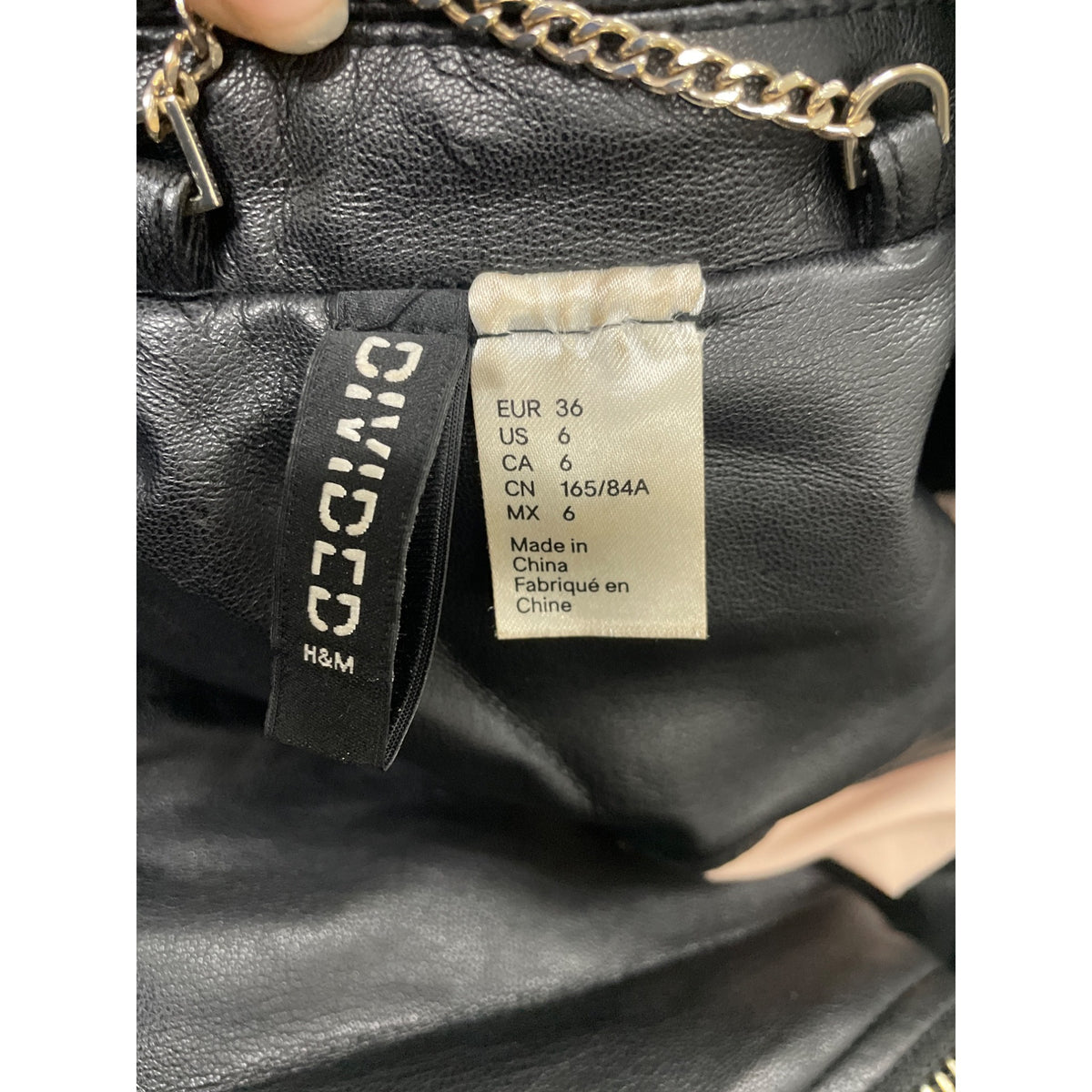 H&M Divided Womens Black Faux Leather Biker Jacket Zip & Snap Closure Size 6