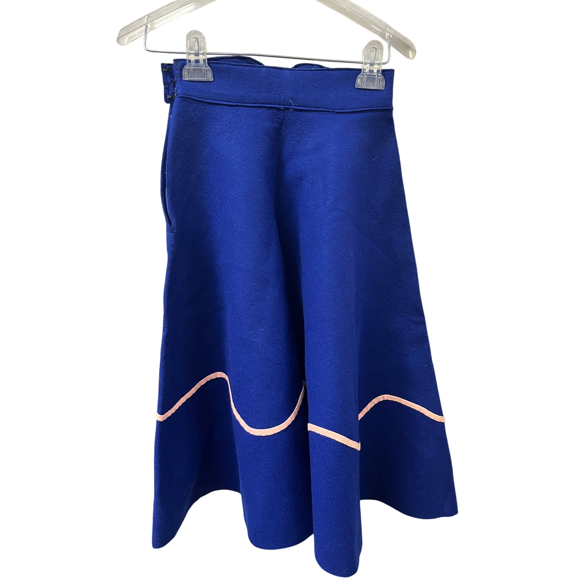 Vintage Womens Blue Felt Poodle Swing Skirt Embroidered Pink & Mint Trim Size OS
