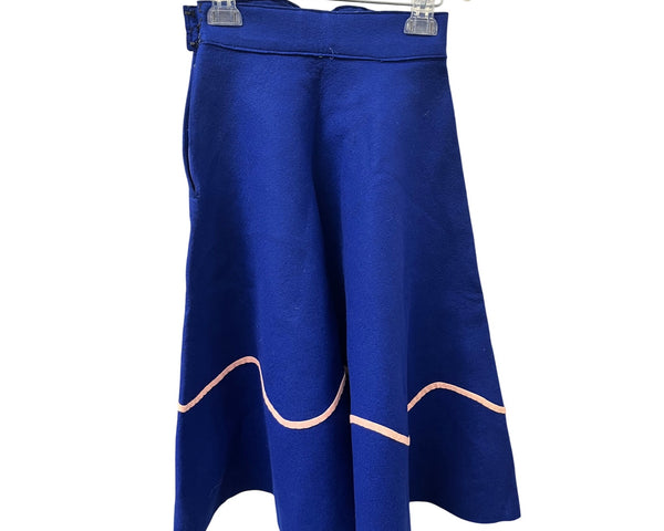 Vintage Womens Blue Felt Poodle Swing Skirt Embroidered Pink & Mint Trim Size OS