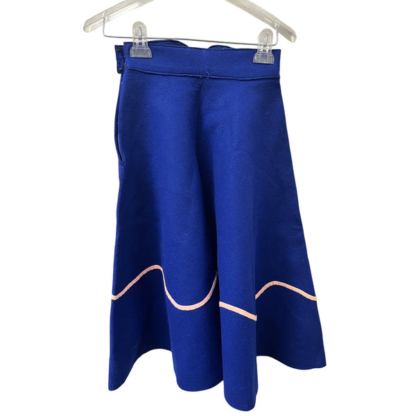 Vintage Womens Blue Felt Poodle Swing Skirt Embroidered Pink & Mint Trim Size OS