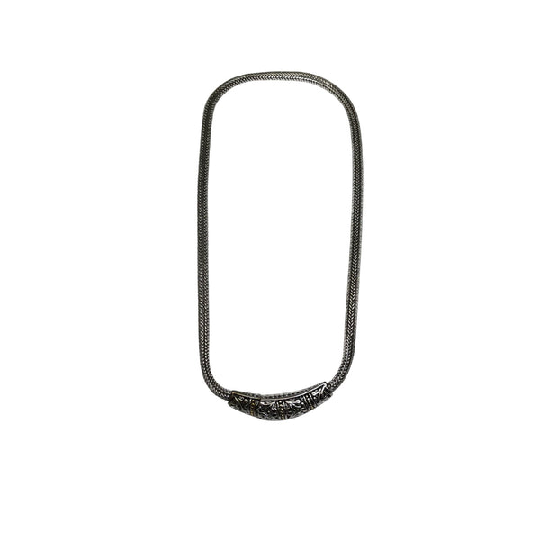 Vintage Silver-Tone Snake Chain Necklace With Ornate Tube Pendant