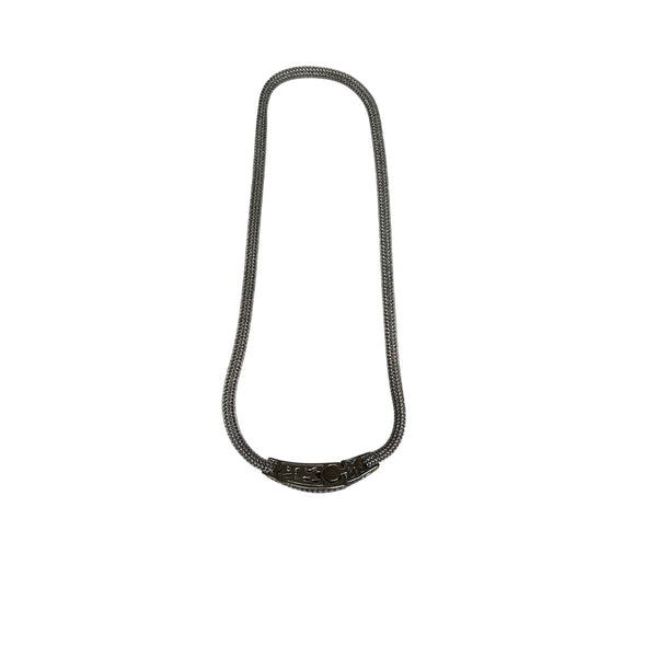 Vintage Silver-Tone Snake Chain Necklace With Ornate Tube Pendant