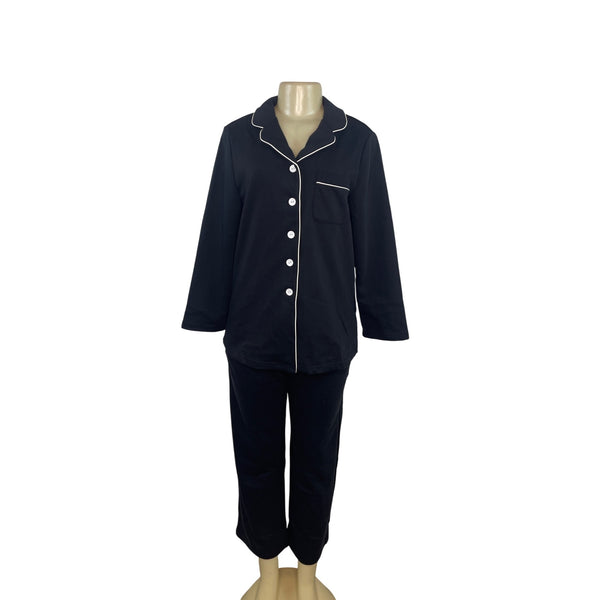 Goelia Womens Black Button-Up Pajama Set With White Piping Trim Sz 4 - New
