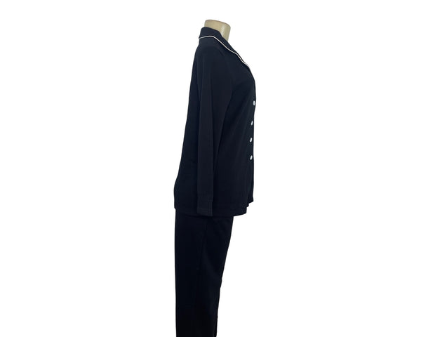 Goelia Women's Black Button Up Pajama Set With White Piping Trim Size 4