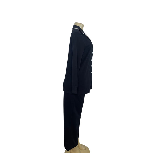 Goelia Women's Black Button Up Pajama Set With White Piping Trim Size 4