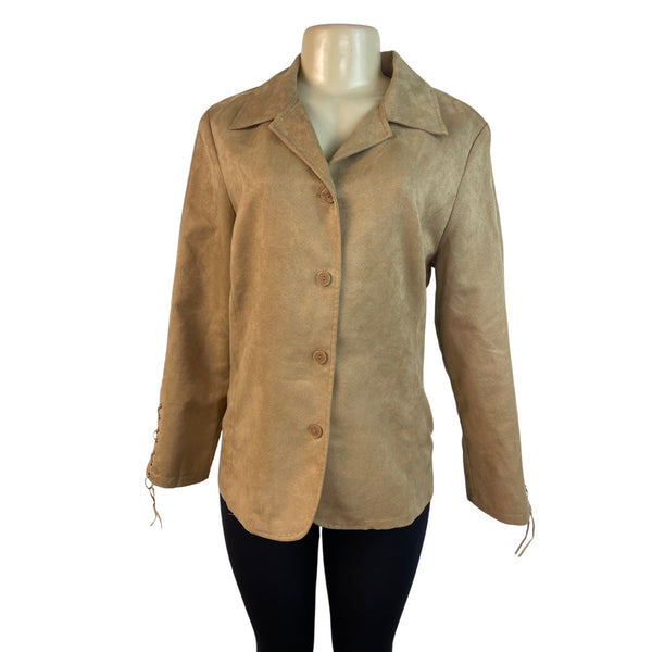 TCM Womens Camel Button-Up Jacket With Lace-Up Sleeve Detail Size 42