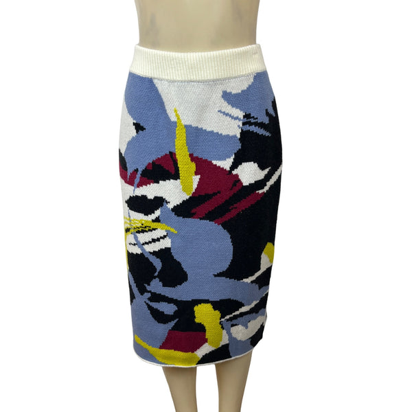 Motf Naturally Chic Abstract Patterned Knit Skirt Multicolor Sz L - New