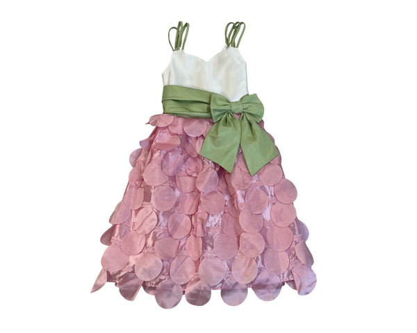 Bonnie Jean Girls White & Pink Dress With Green Bow Size 10