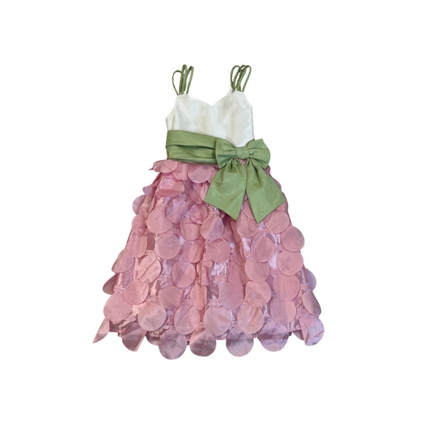 Bonnie Jean Girls White & Pink Dress With Green Bow Size 10