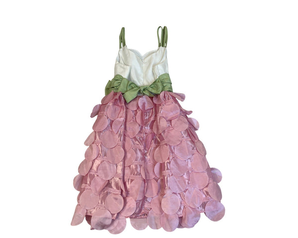 Bonnie Jean Girls White & Pink Dress With Green Bow Size 10