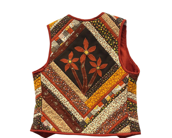 Vintage Handmade Womens Quilted Floral Patchwork Vest Multicolor Cotton Autumn Design OS
