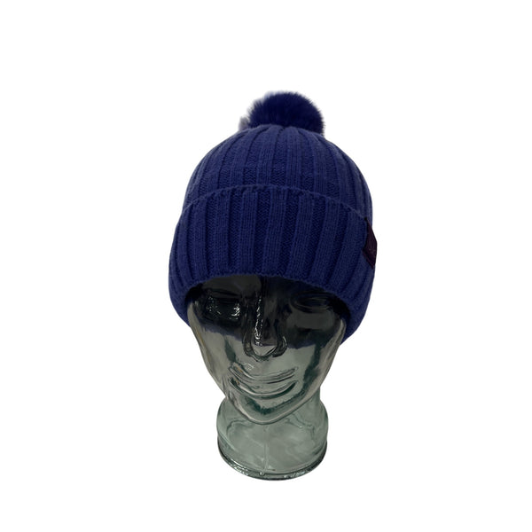 Bula Womens Blue Ribbed Knit Acrylic Pom-Pom Winter Beanie Hat OS