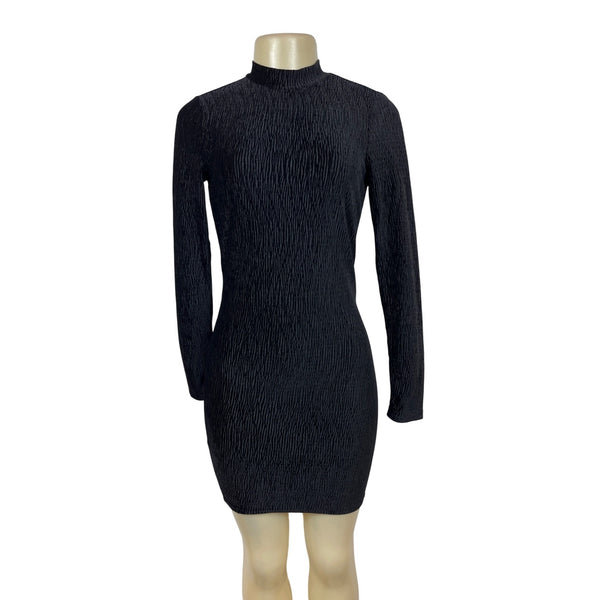 Divided Black Textured Open Back Long Sleeve Womens Mini Dress Sz XS