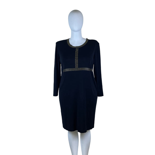 Mistook Women’s Black Long Sleeve Studded Shift Dress Elegant Knit Size 3x