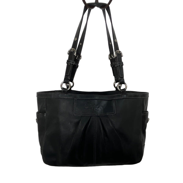 Coach East West Gallery pleated Leather Silver Tone Detail Shoulder Bag Size M