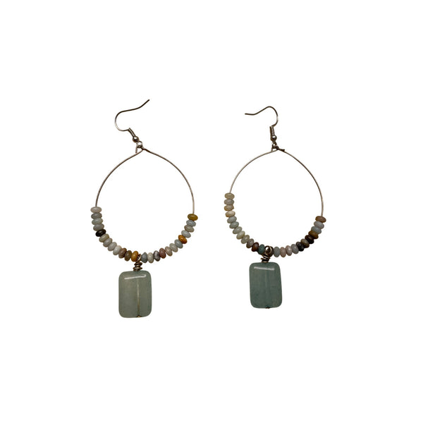 Handmade Beaded Hoop Earrings With Aqua Drop Charm Lightweight Jewelry For Women