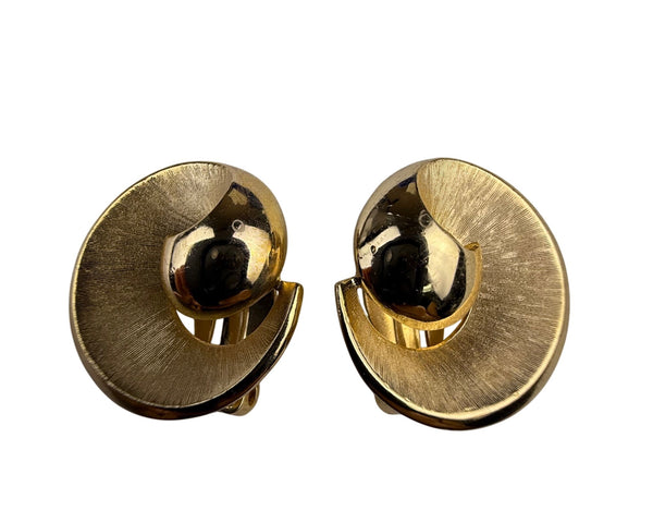 Trifari Gold Tone Clip On Circular Earrings Women's Classic Swirled Mid Century