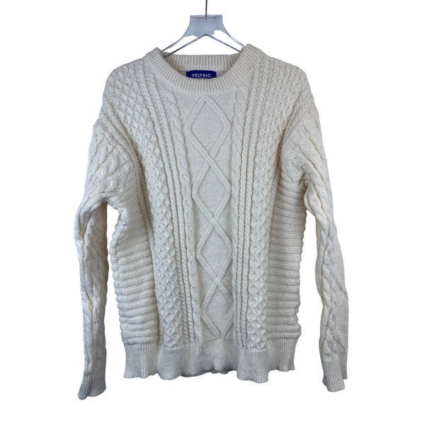 Elfric Eden Mens Cream Cable Knit Pullover Sweater XL Soft Wool Blend Casual Wear