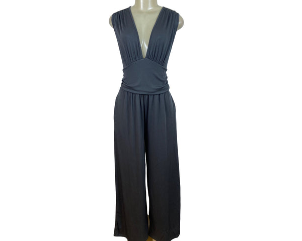Yozy Women's Gray Sleeveless Jumpsuit Polyester Blend V Neck Size 12/ XL