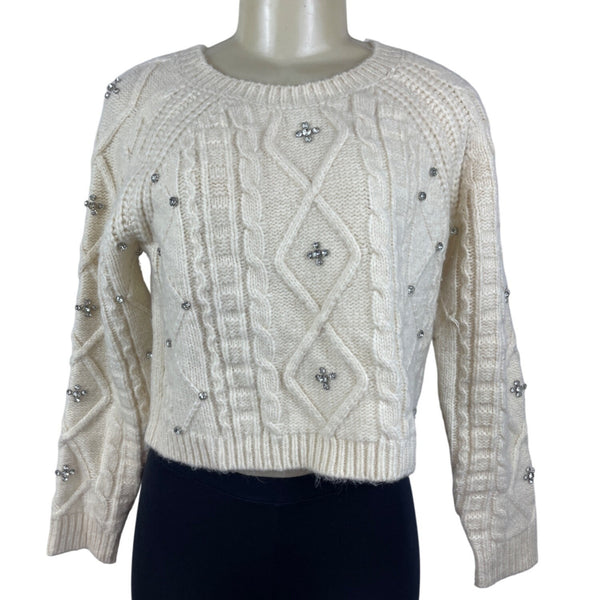 Astr The Label Womens Cream Cropped Cable Knit Sweater SZ XS