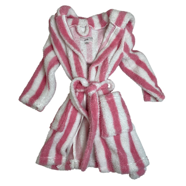 Laura Ashley Girls Pink & White Striped Hooded Robe Size 3T