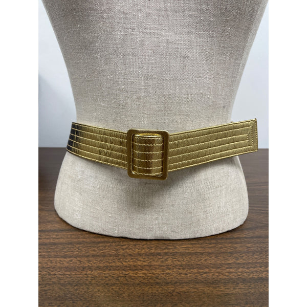 Gold Metallic Elastic Belt With Buckle Closure Sz 21