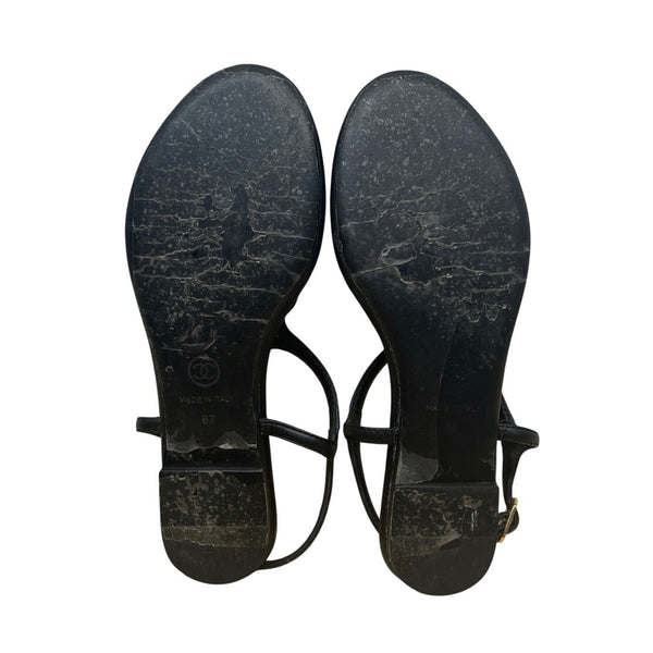 Chanel Women’s Black & White Camellia Thong Sandals Size 37
