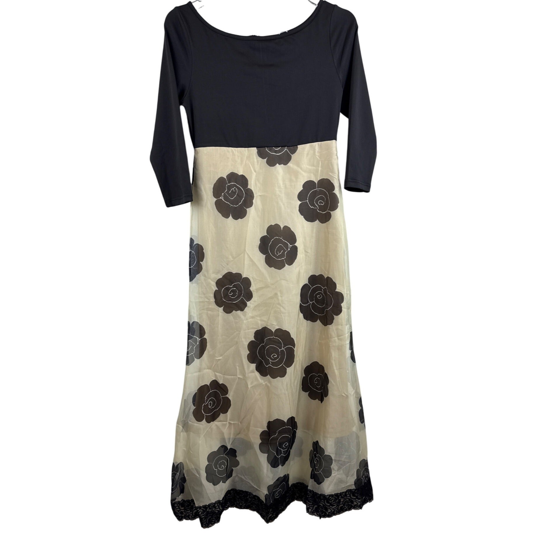 Made With Women's Black & Beige Floral A-Line Dress Sheer Overlay Lace –  Picky Thrifter