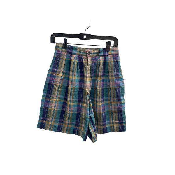 Fundamental Things Plaid Womens Shorts Linen Cotton Multicolor Size 8