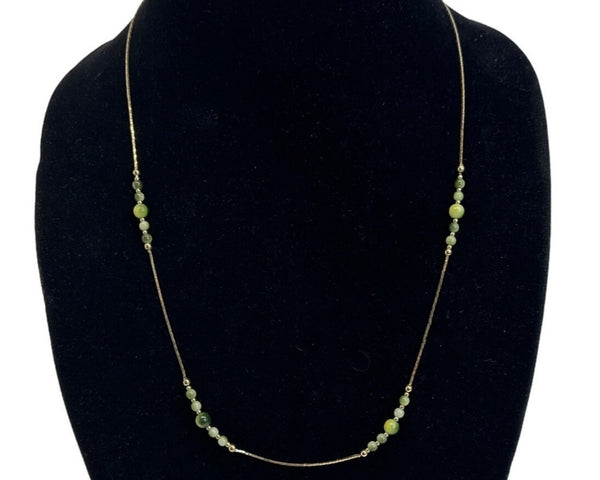 Vintage Women's Gold Tone Chain Necklace with Green Beads - 24in