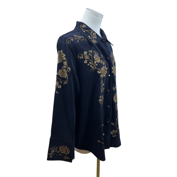 Vintage Victoria Costa Occasion Women's Black Floral Button Up Shirt Size L