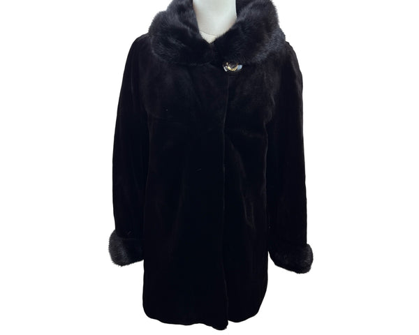 Vintage Silverman Black Sheared Black Mink Fur Coat With Mink Collar & Cuffs Size 8