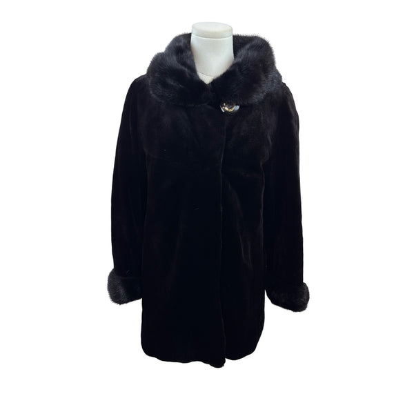 Vintage Silverman Black Sheared Black Mink Fur Coat With Mink Collar & Cuffs Size 8