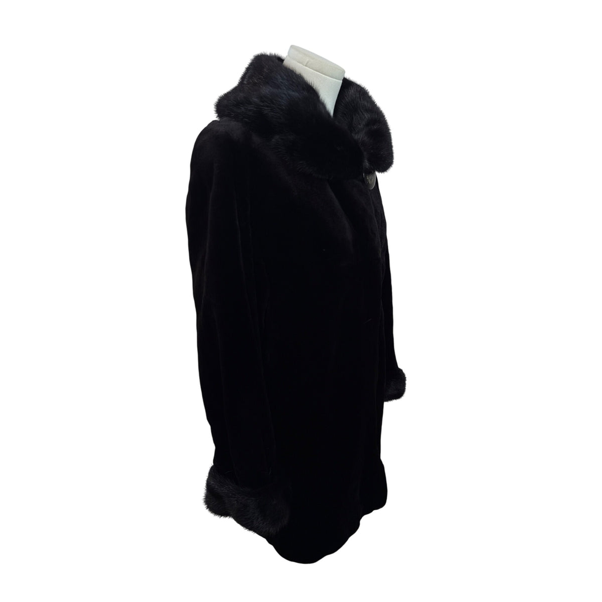 Vintage Silverman Black Sheared Black Mink Fur Coat With Mink Collar & Cuffs Size 8