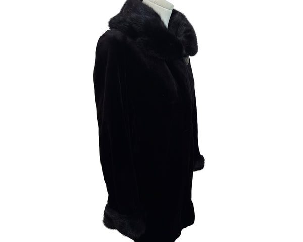Vintage Silverman Black Sheared Black Mink Fur Coat With Mink Collar & Cuffs Size 8