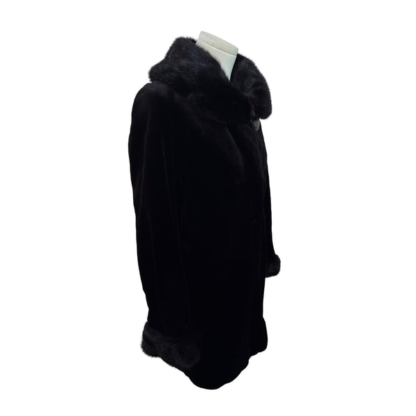 Vintage Silverman Black Sheared Black Mink Fur Coat With Mink Collar & Cuffs Size 8