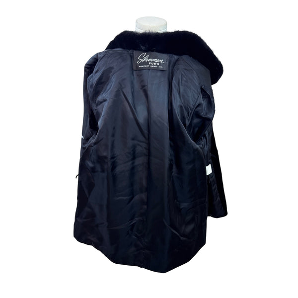 Vintage Silverman Black Sheared Black Mink Fur Coat With Mink Collar & Cuffs Size 8