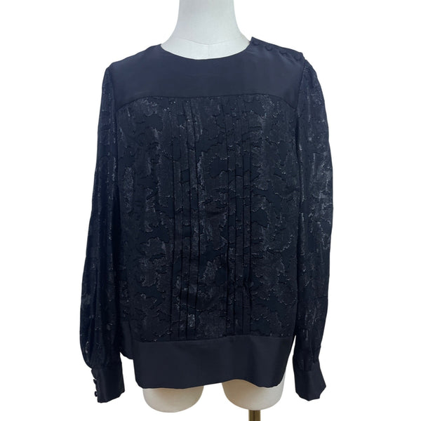 Jones New York Black Long Sleeve Button Shoulder Blouse For Women Sz 8