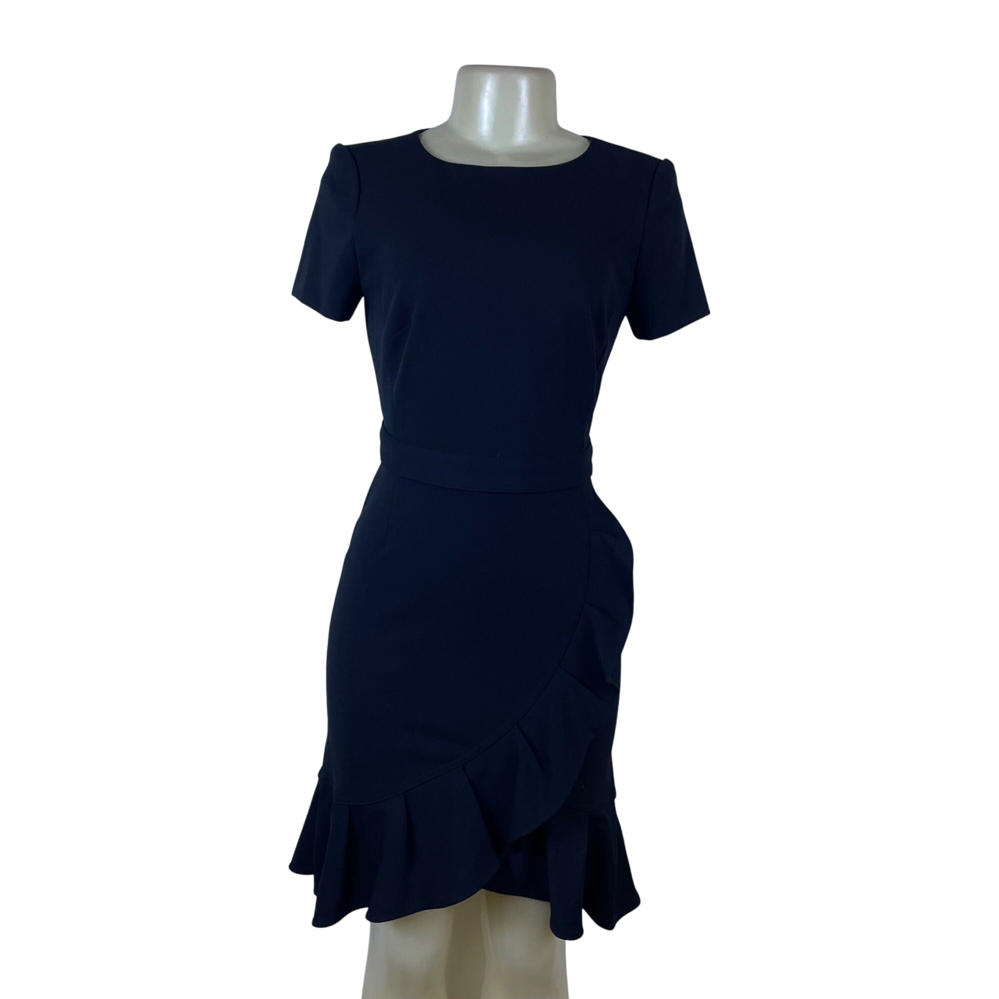 Calvin Klein Women's Black Polyester Short-Sleeve Ruffle Hem Belted Dr –  Picky Thrifter