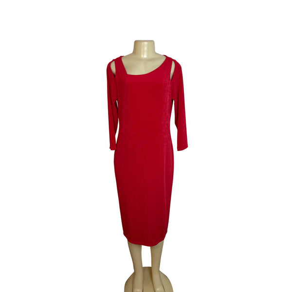 Chicos Womens Red Cutout Sleeve Midi Long Sleeve Dress Size 8/10 - New