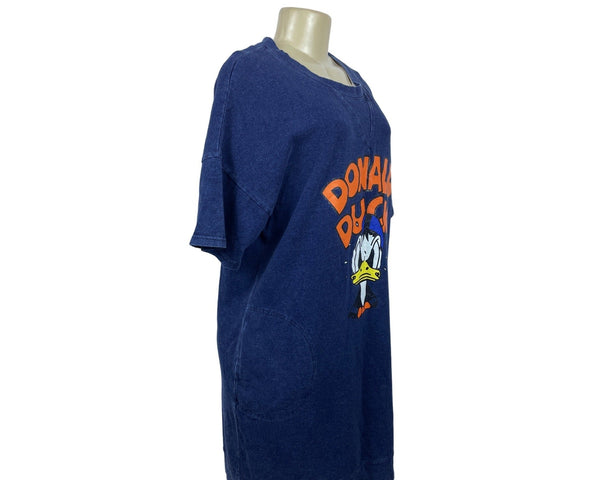 Designed by Korea Donald Duck Women's Short Sleeve Blue Denim Print Dress Sz L
