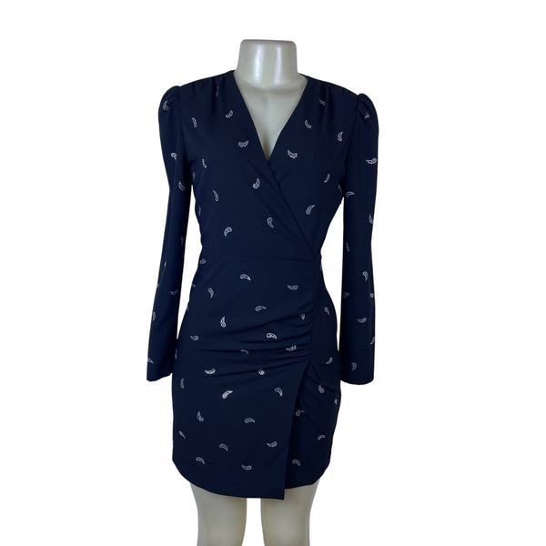 Maje Women's Black Long-Sleeve Wrap Dress Rhinestone Pattern Size 36 - New