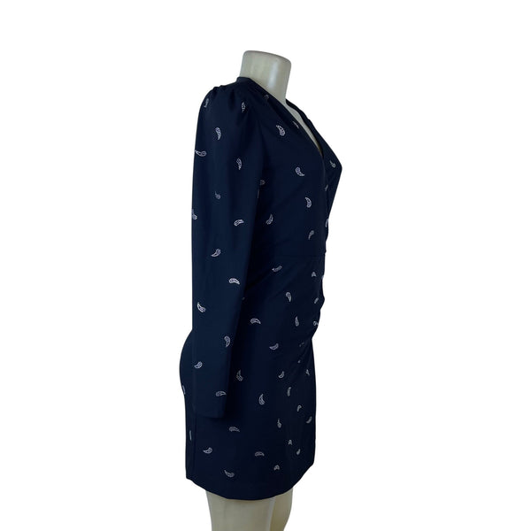 Maje Women's Black Long-Sleeve Wrap Dress Rhinestone Pattern Size 36 - New