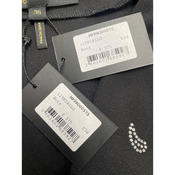 Maje Women's Black Long-Sleeve Wrap Dress Rhinestone Pattern Size 36 - New