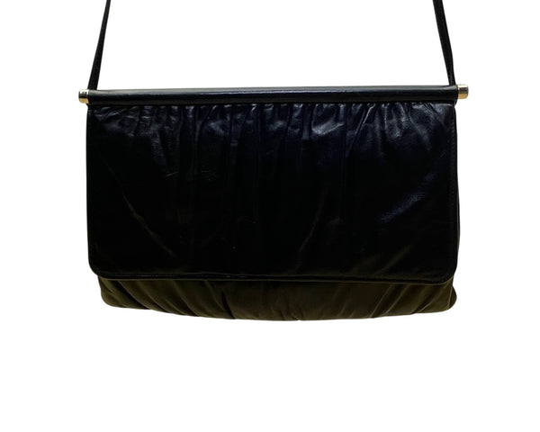 Vintage Mardane Women’s Blue Leather Ruched Flap Closure Shoulder Bag Size M