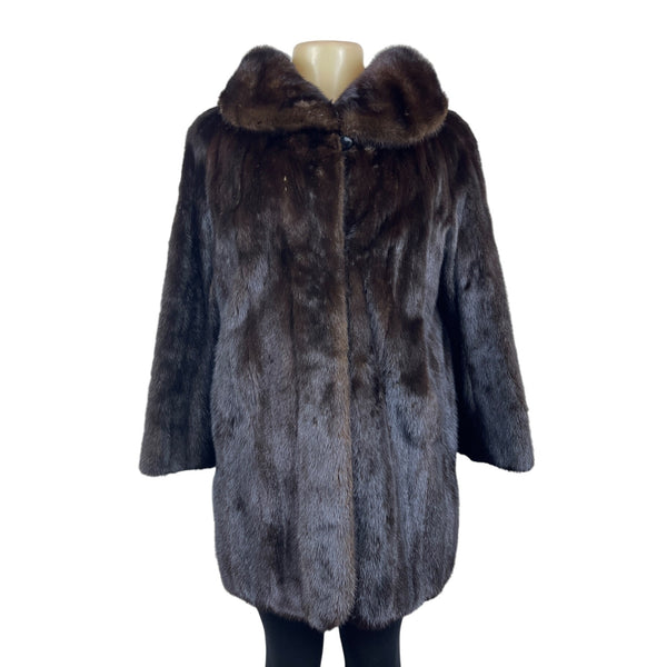 Gartenhaus Dark Brown Fur Coat Genuine Mink Mid Length Luxury Outerwear