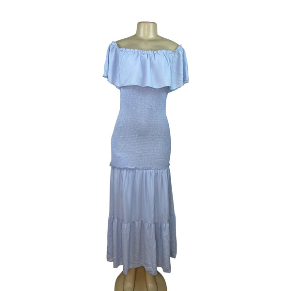 Prettygarden Off-Shoulder Light Blue Maxi Dress With Smocked Bodice Size L - New